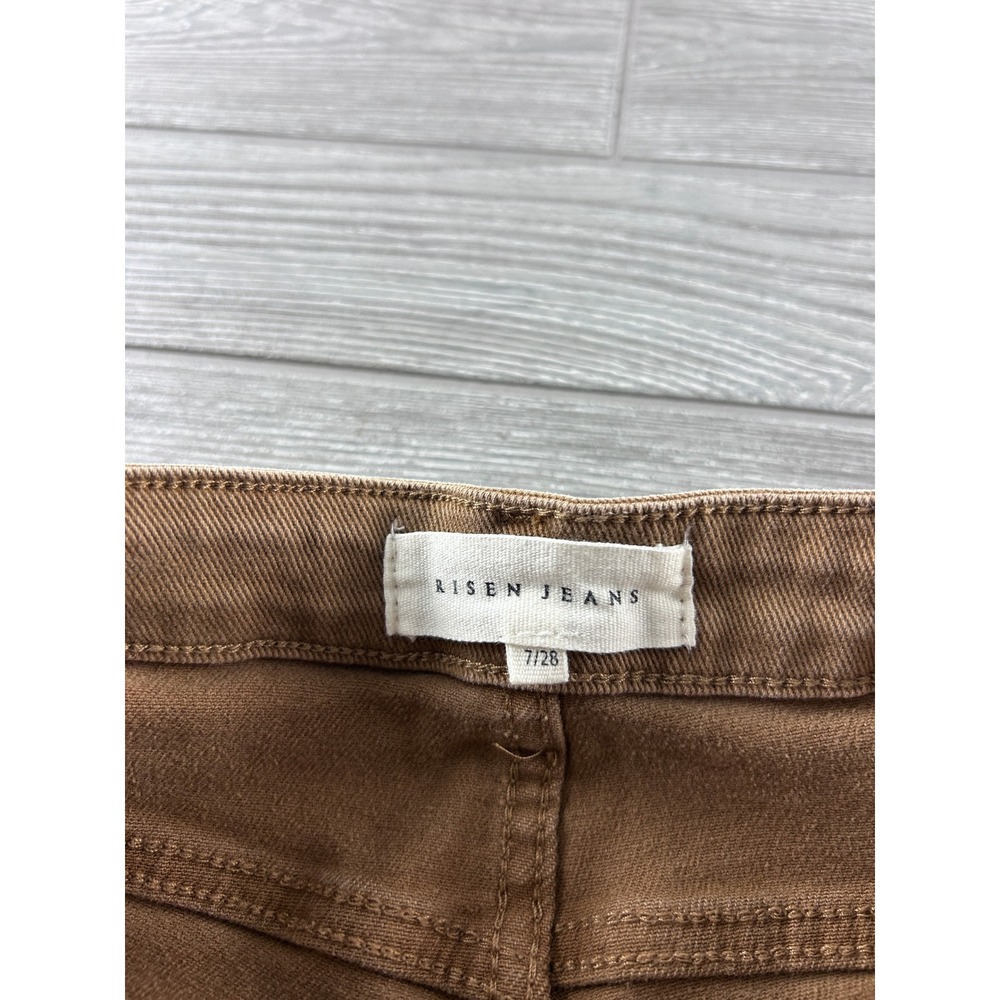 Risen Jeans Brown High Rise Wide Leg Raw Hem Denim RDP5507 Size 7/28 - Picture 6 of 9